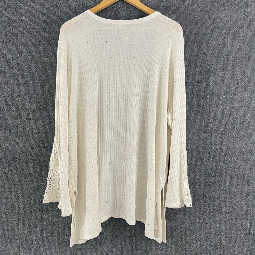 American Rag Cie Womens Open Front Lace Sleeve Cardigan Size 2X Oatmeal Black - Picture 2 of 9